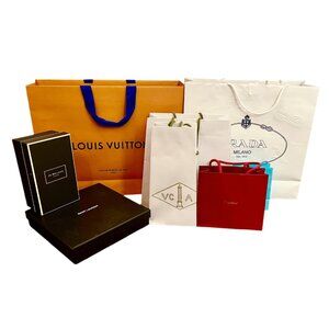 AUTHENTIC DESIGNER GIFT/SHOPPING BAGS AND BOXES - VCA, CARTIER, LV. PRADA, ETC.